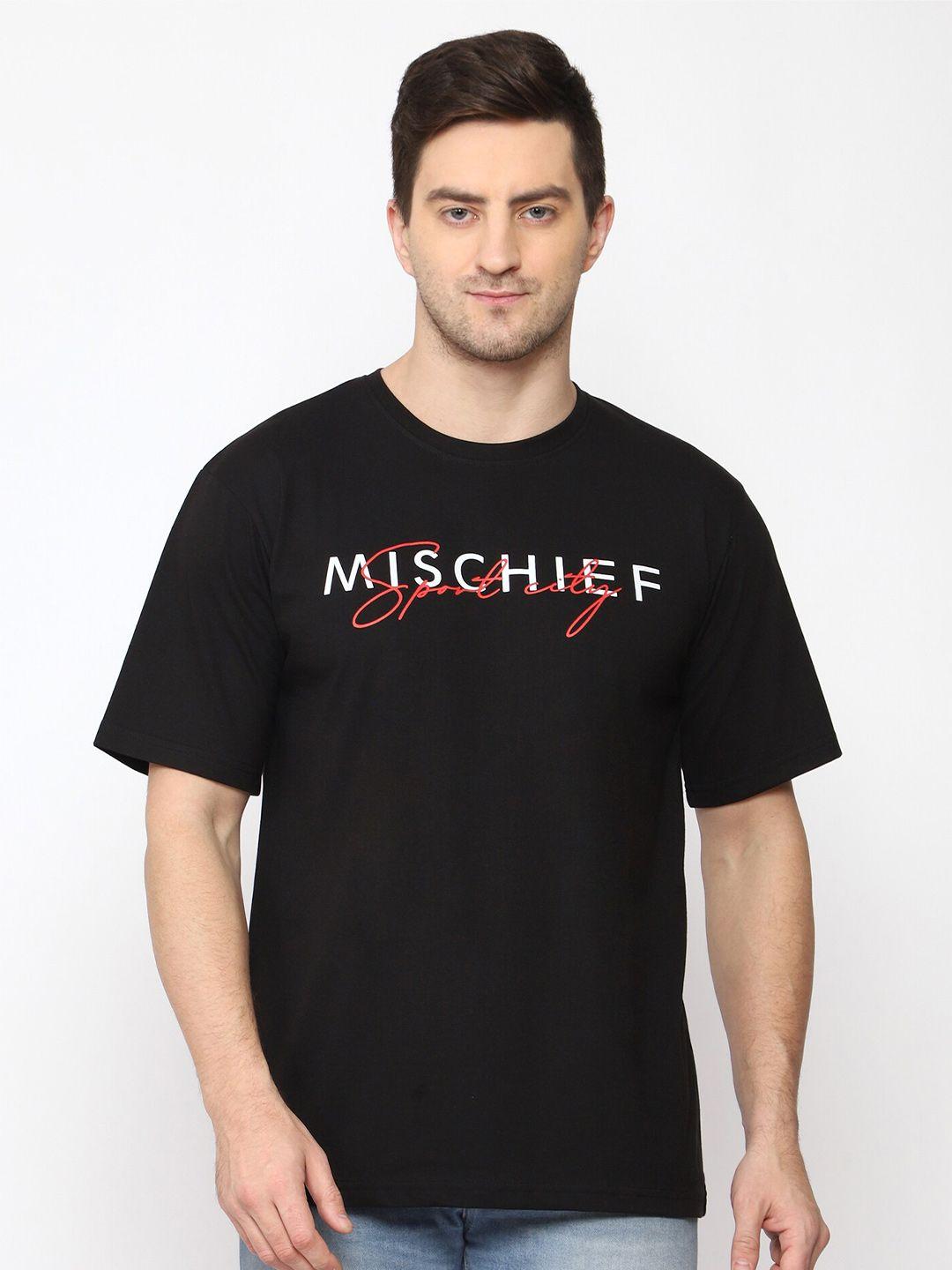 mischief monkey men black typography printed pure cotton applique t-shirt