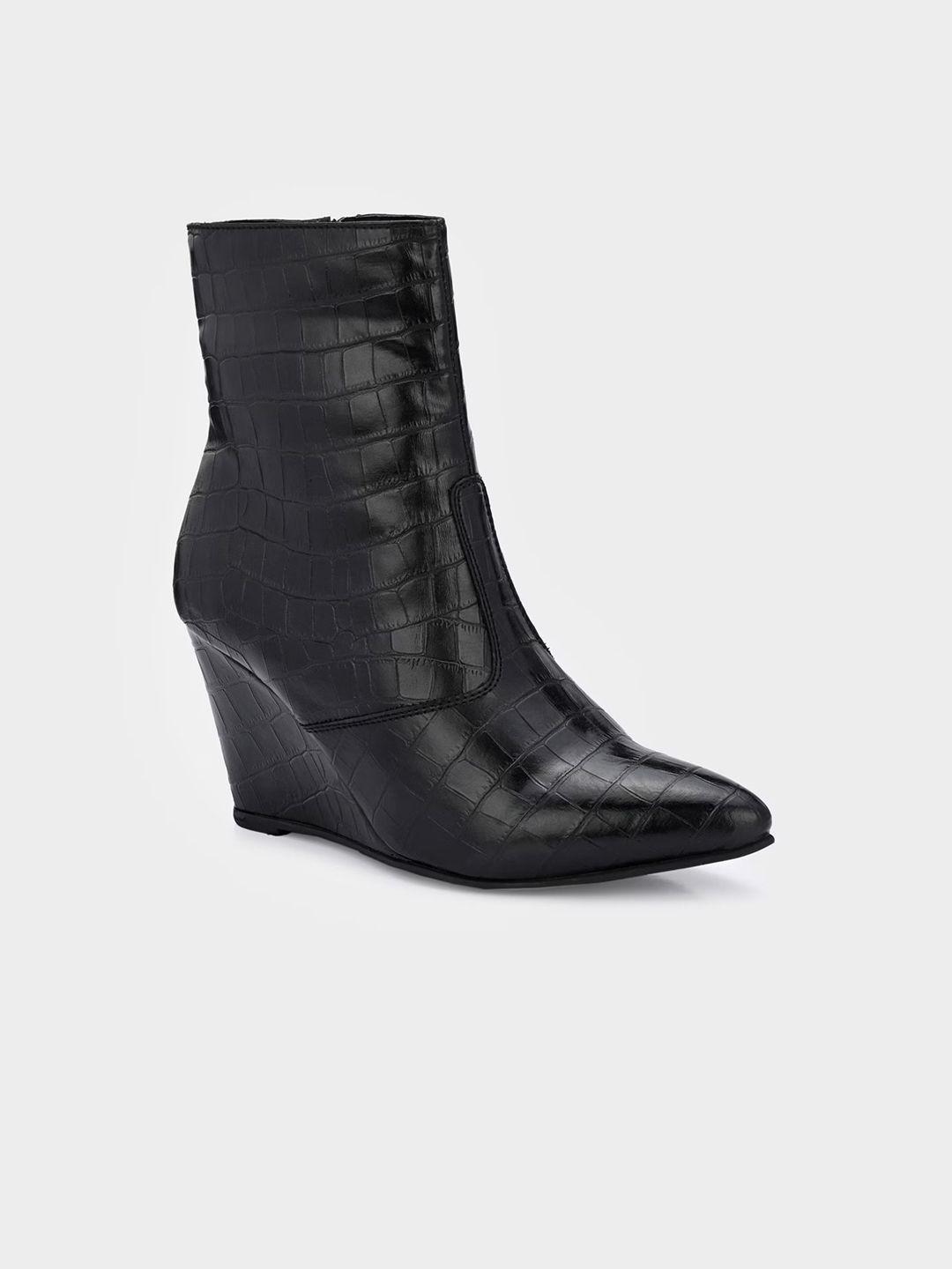 miseen women textured wedge-heeled mid-top regular boots