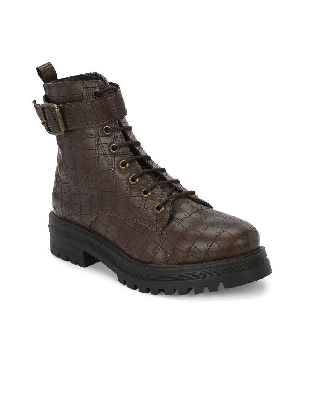 miseen women mid top textured platform heel regular boots with buckle detail