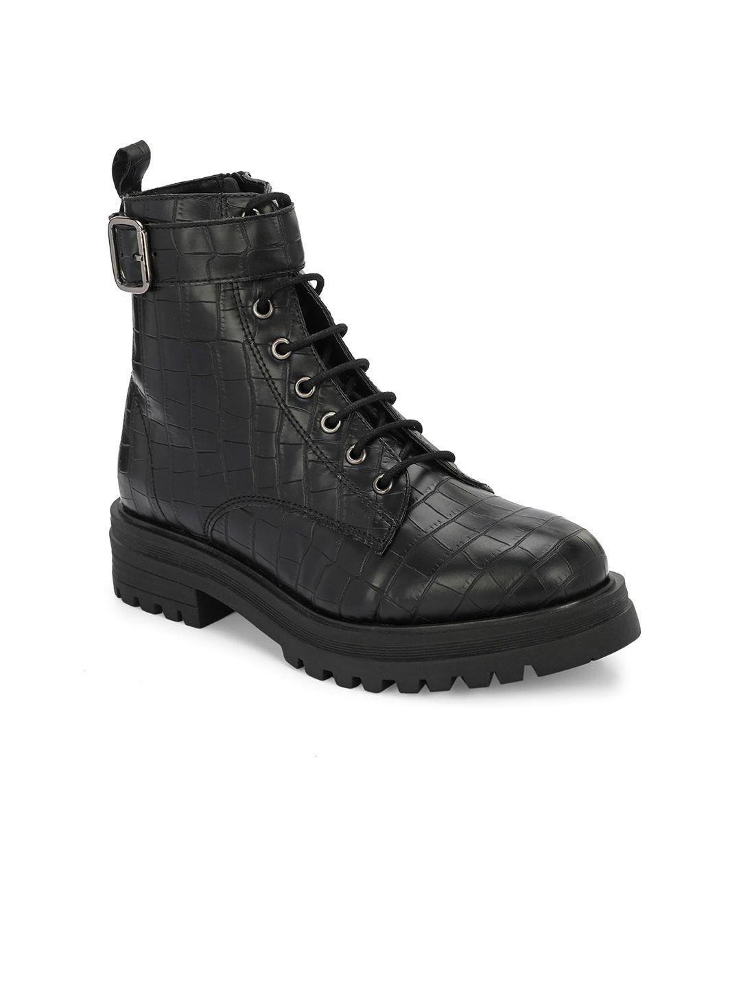 miseen women mid top textured platform heel regular boots with buckle detail