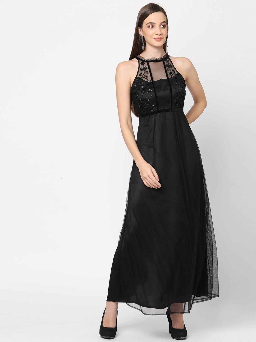mish black embellished net maxi dress