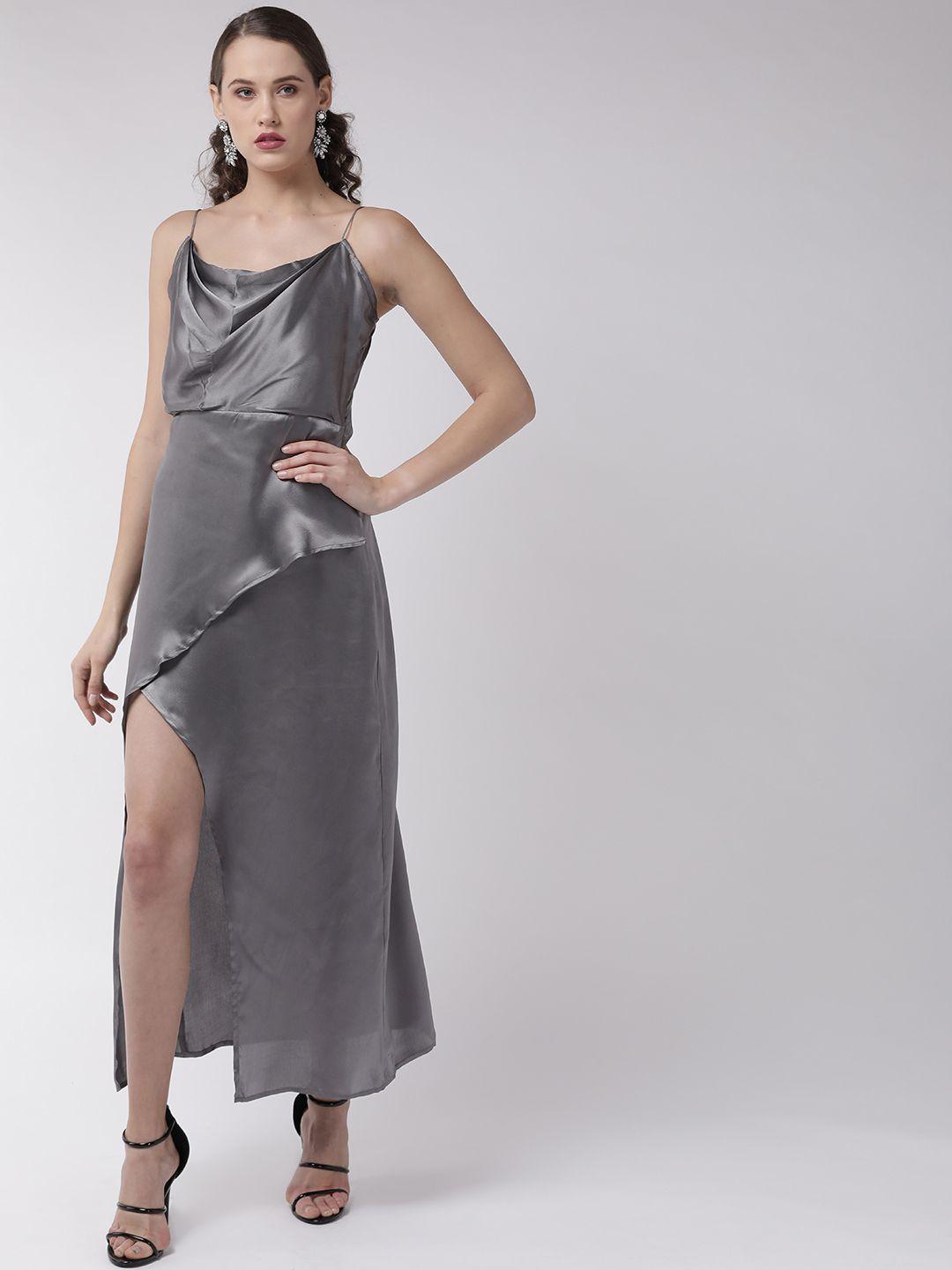 mish women charcoal grey solid maxi dress