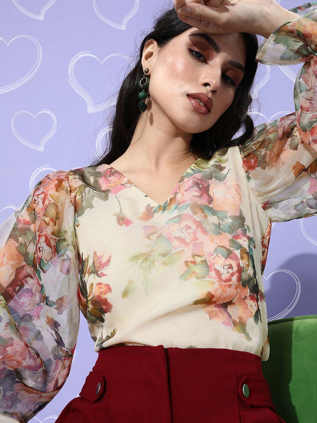 mish women chic mult-coloured floral puff sleeves top
