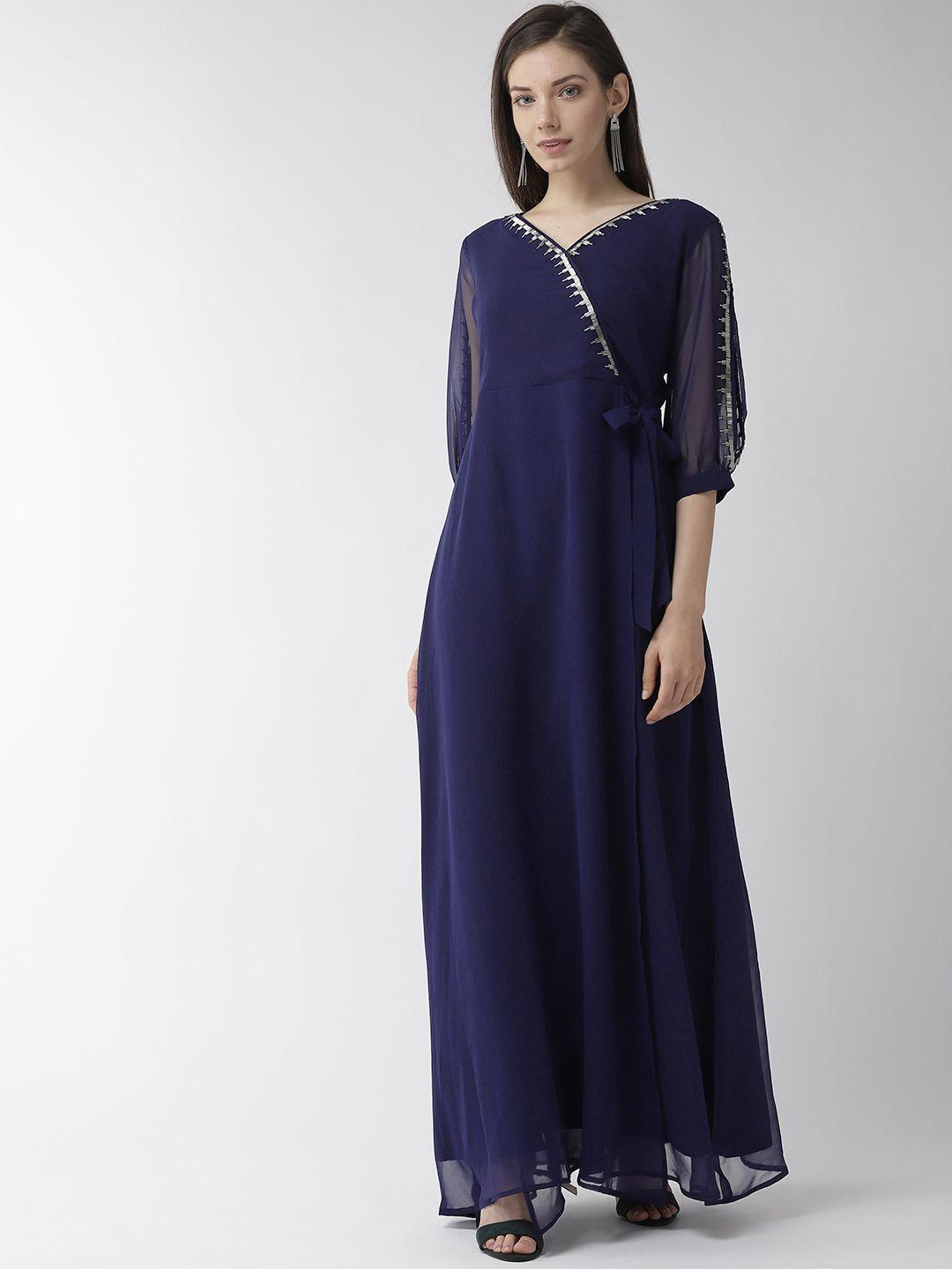 mish women navy blue solid maxi dress