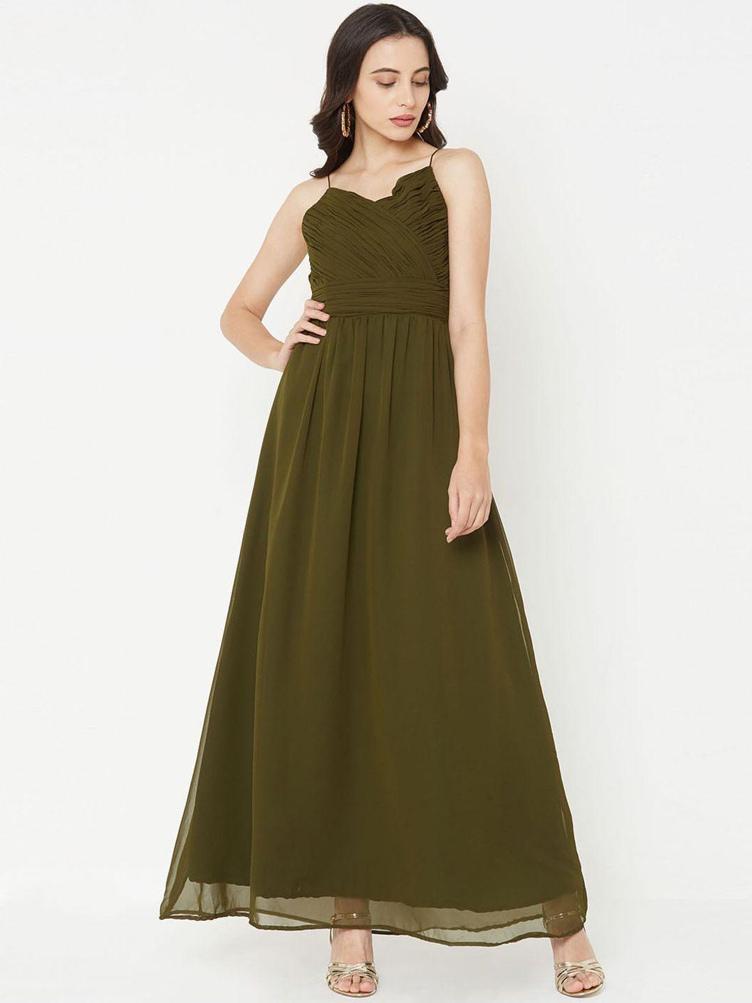 mish women olive green solid maxi dress
