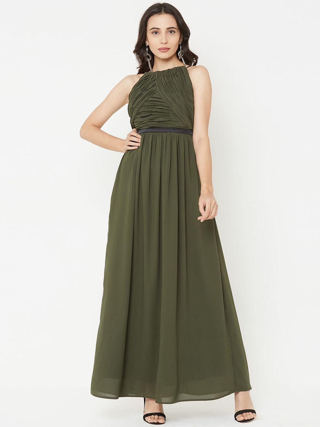 mish women olive green solid maxi dress