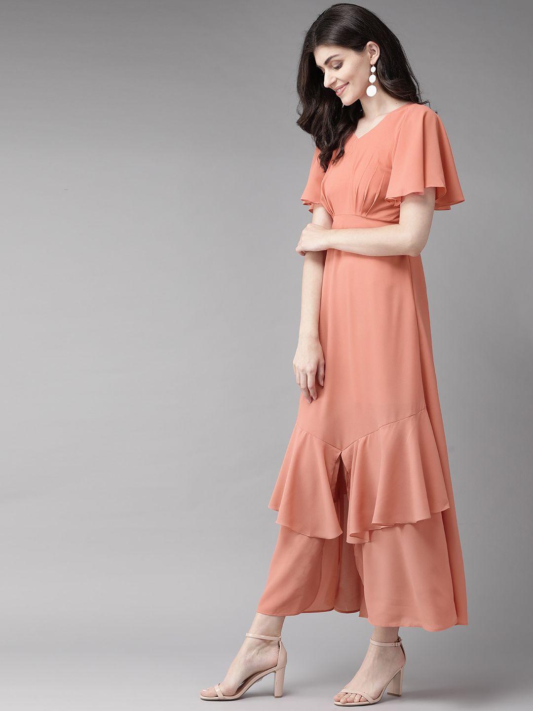 mish women peach-coloured solid maxi dress