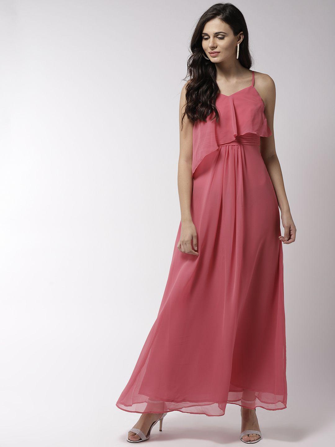 mish women pink solid layered maxi dress