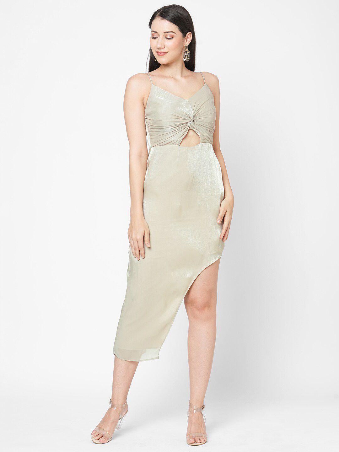 mish beige sheath midi dress