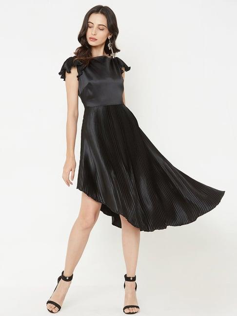 mish black boat neck high-low dress