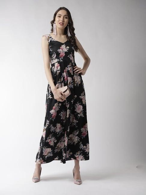 mish black floral print gown