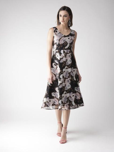 mish black floral print midi dress