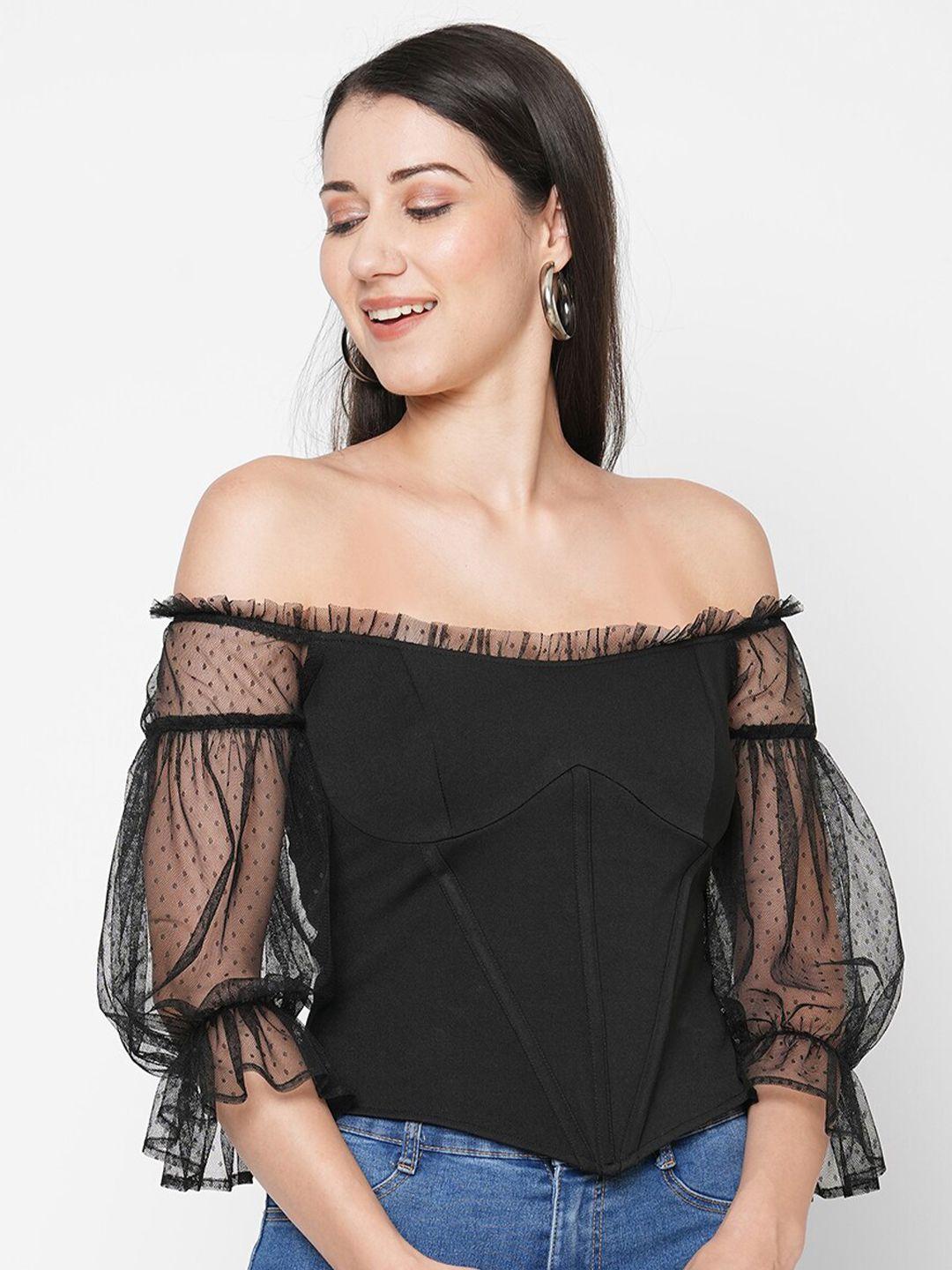 mish black off-shoulder ruffles bardot top