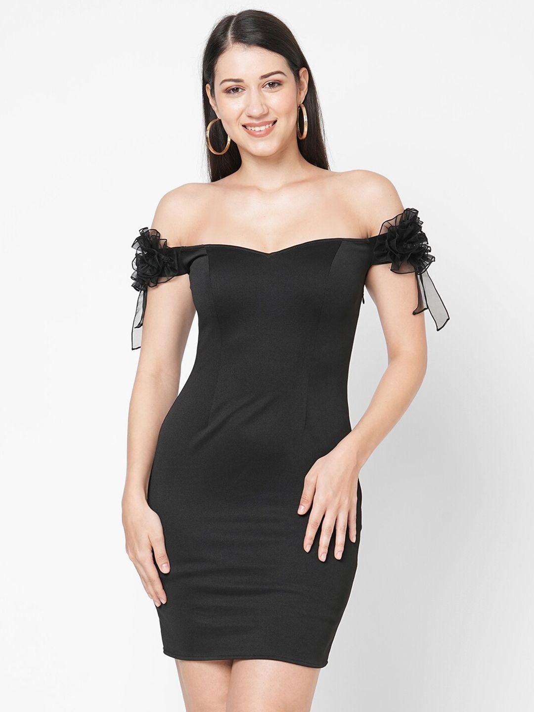 mish black off-shoulder scuba bodycon dress