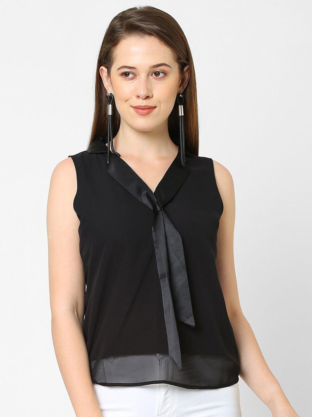 mish black tie-up neck georgette top