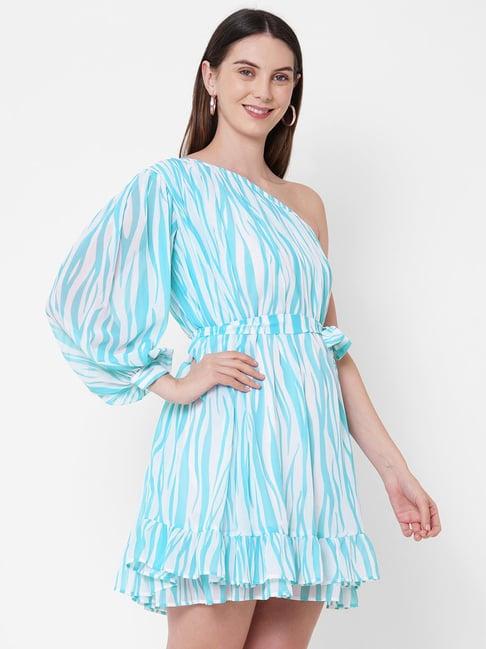 mish blue printed a line dress