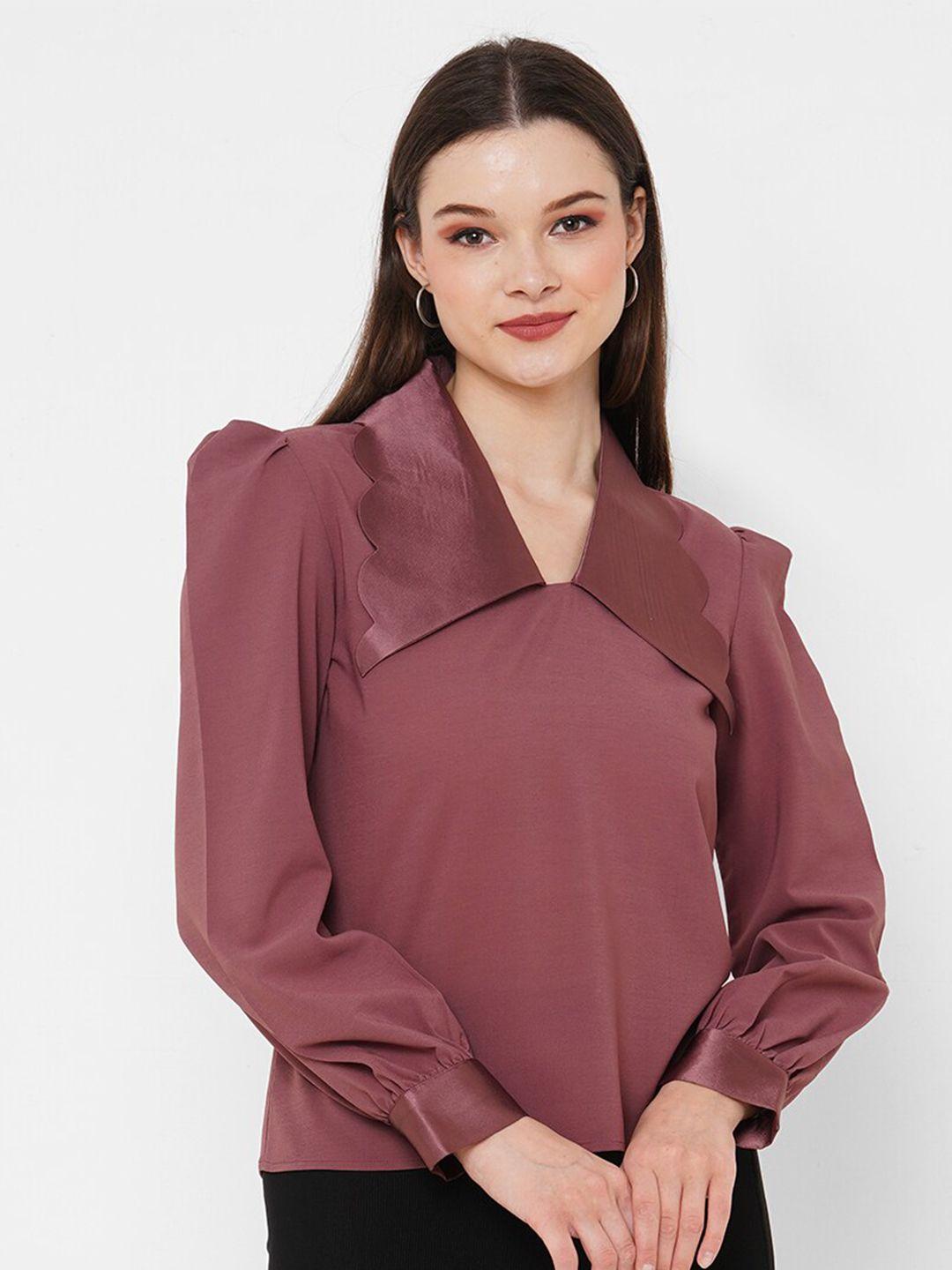 mish brown puff sleeves georgette top