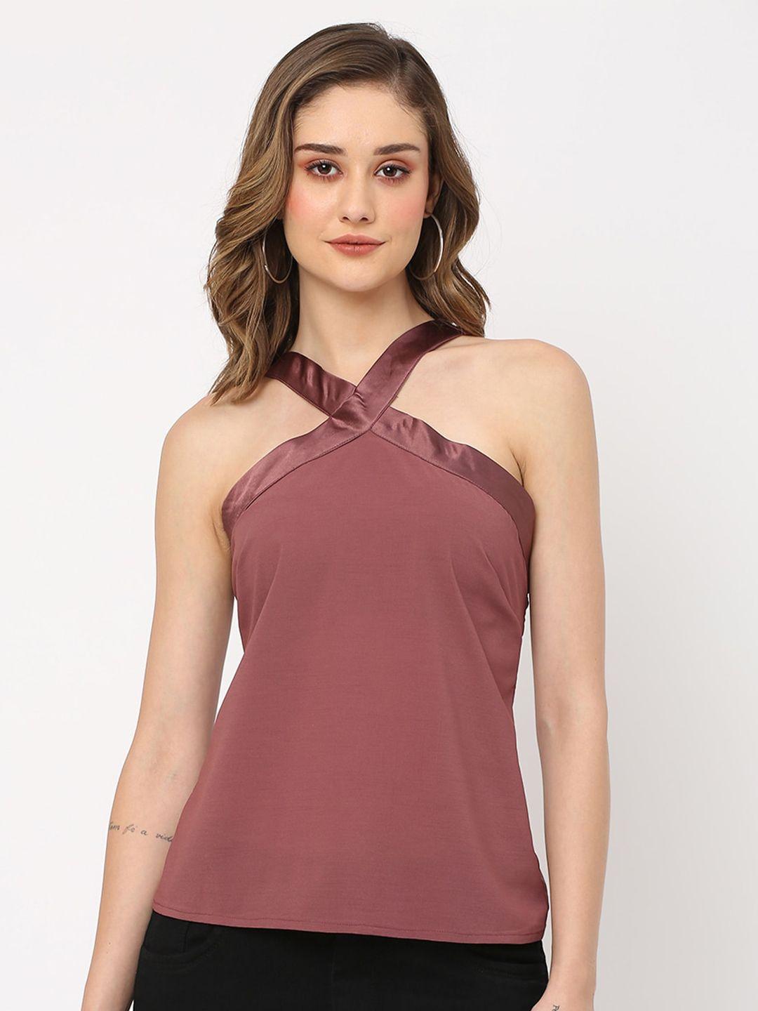 mish burgundy halter neck georgette top