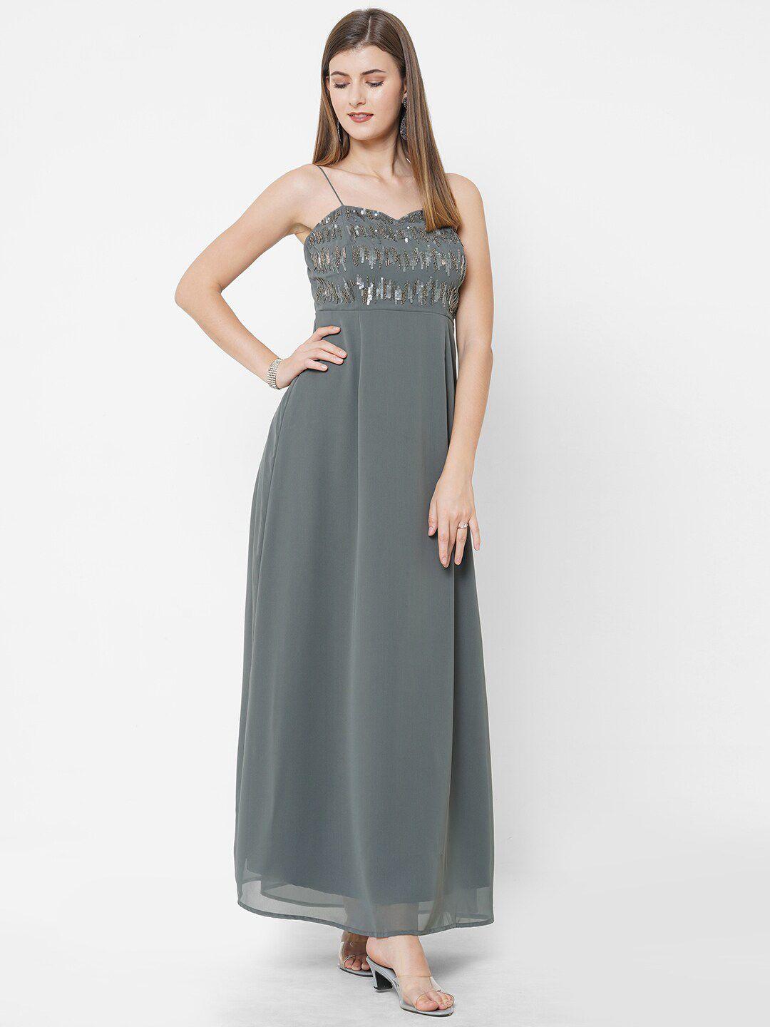 mish charcoal embellished georgette maxi dress