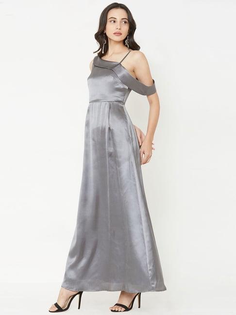 mish grey off shoulder maxi dress