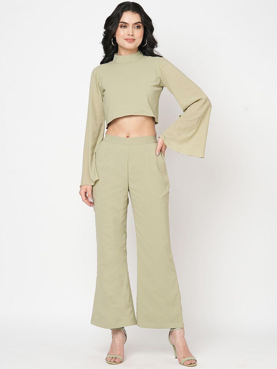 mish high-neck crop top with flared trousers