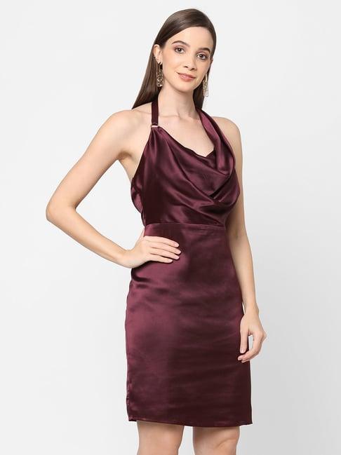 mish maroon above knee bodycon dress