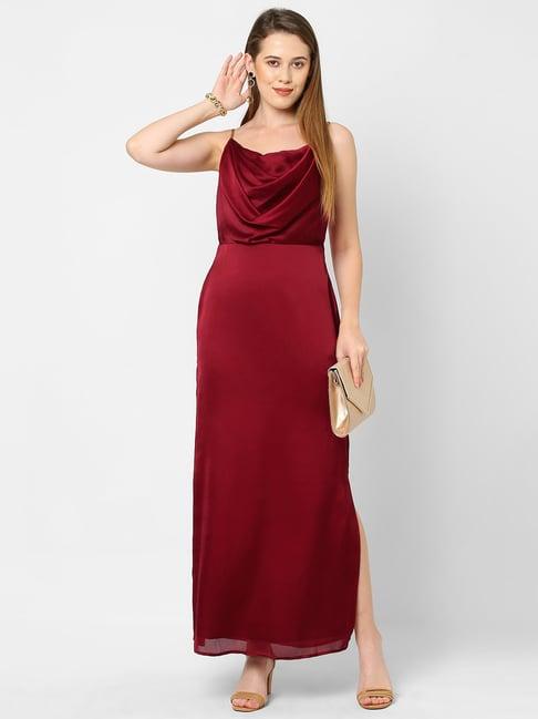 mish maroon cowl neck maxi dress