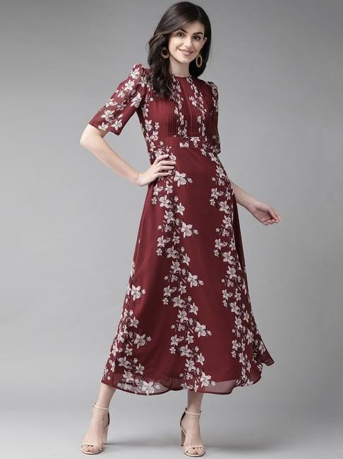 mish maroon printed maxi dress