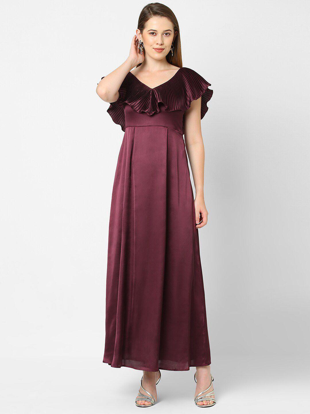 mish maroon satin maxi dress