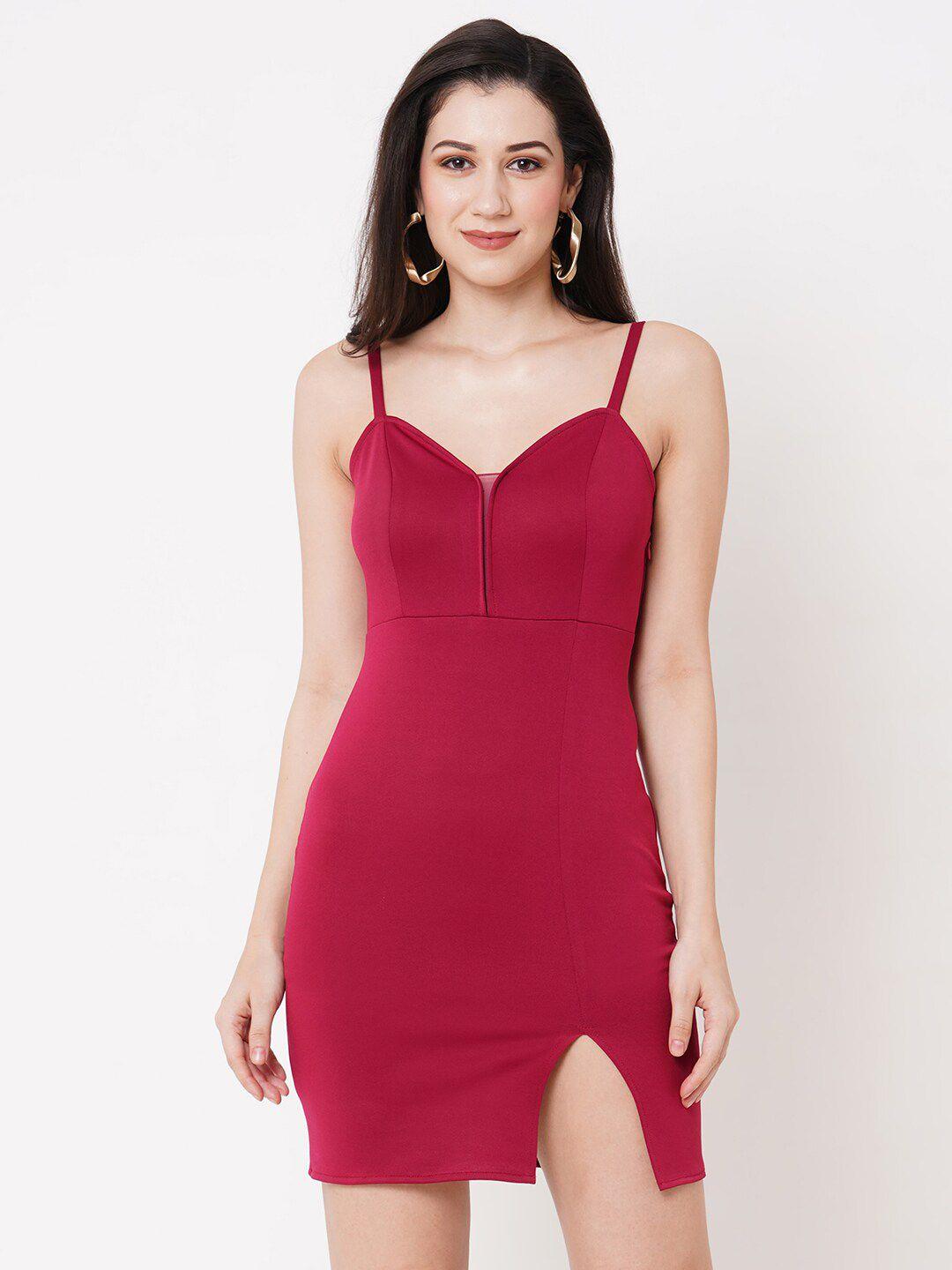 mish maroon shoulder strap bodycon mini dress