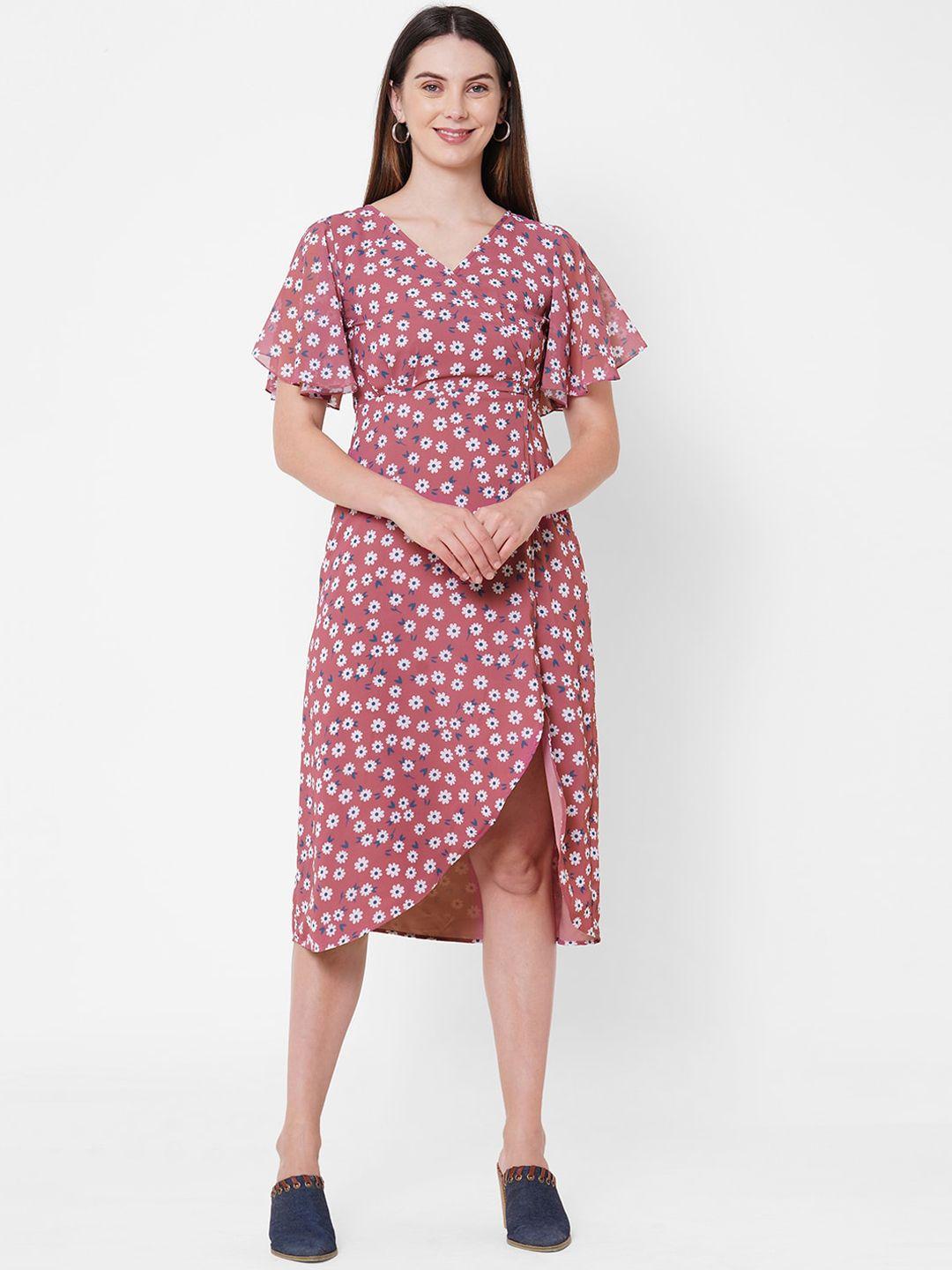 mish mauve floral georgette wrap dress