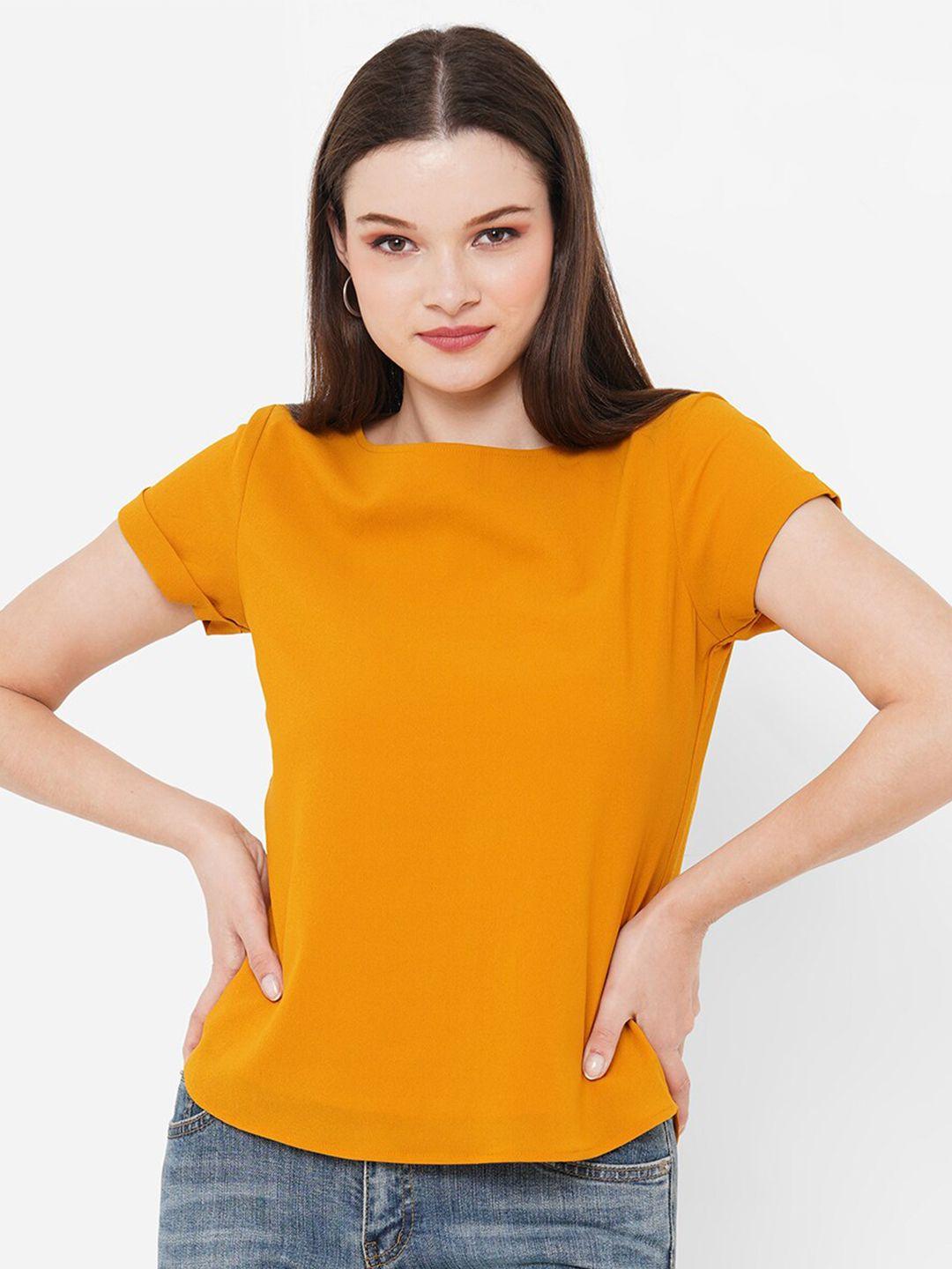 mish mustard yellow boat neck georgette top
