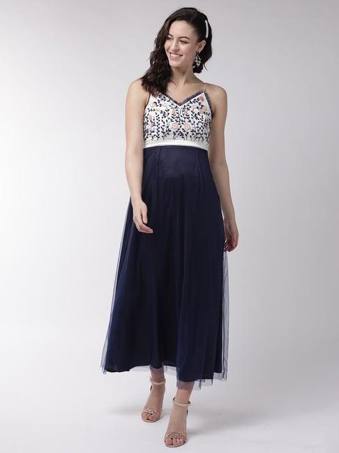 mish navy & white embellished maxi dress