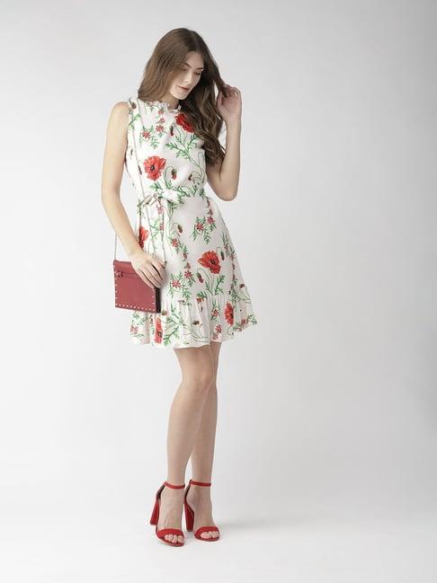 mish off white floral print wrap dress