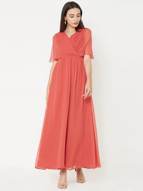 mish orange v neck wrap dress