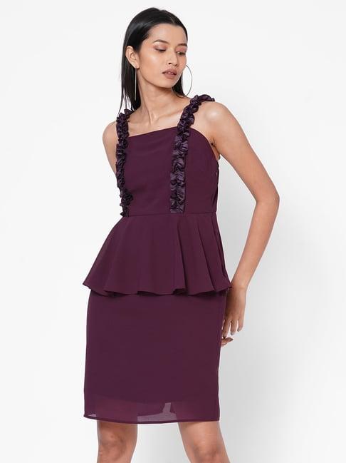 mish purple above knee peplum dress