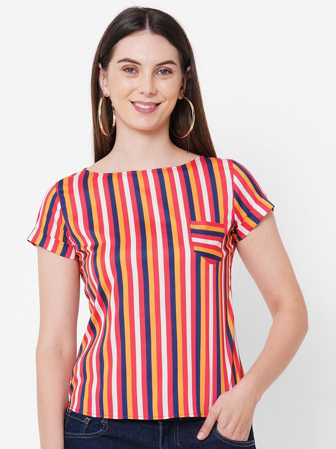 mish red & calypso coral striped crepe regular top