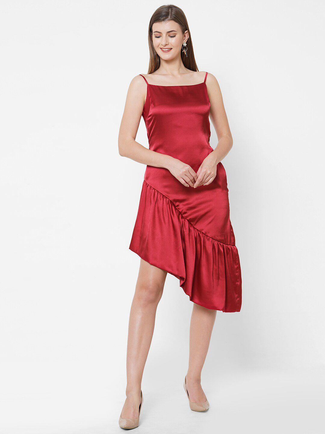 mish red satin sheath dress