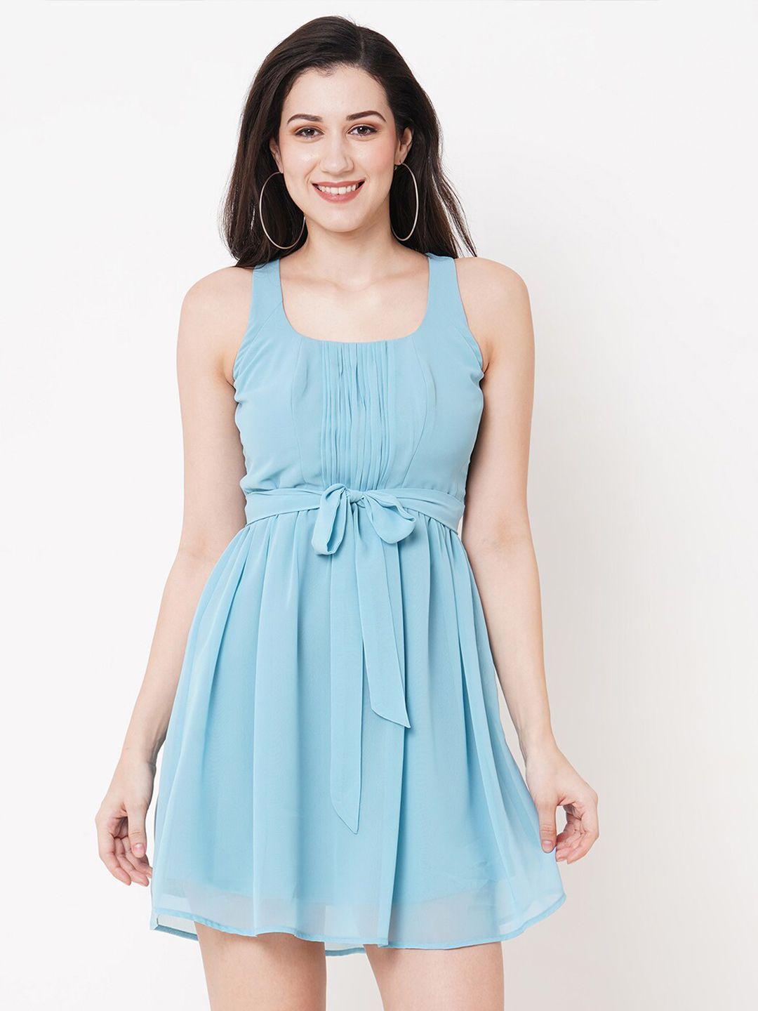 mish square neck pleated fit & flare dress