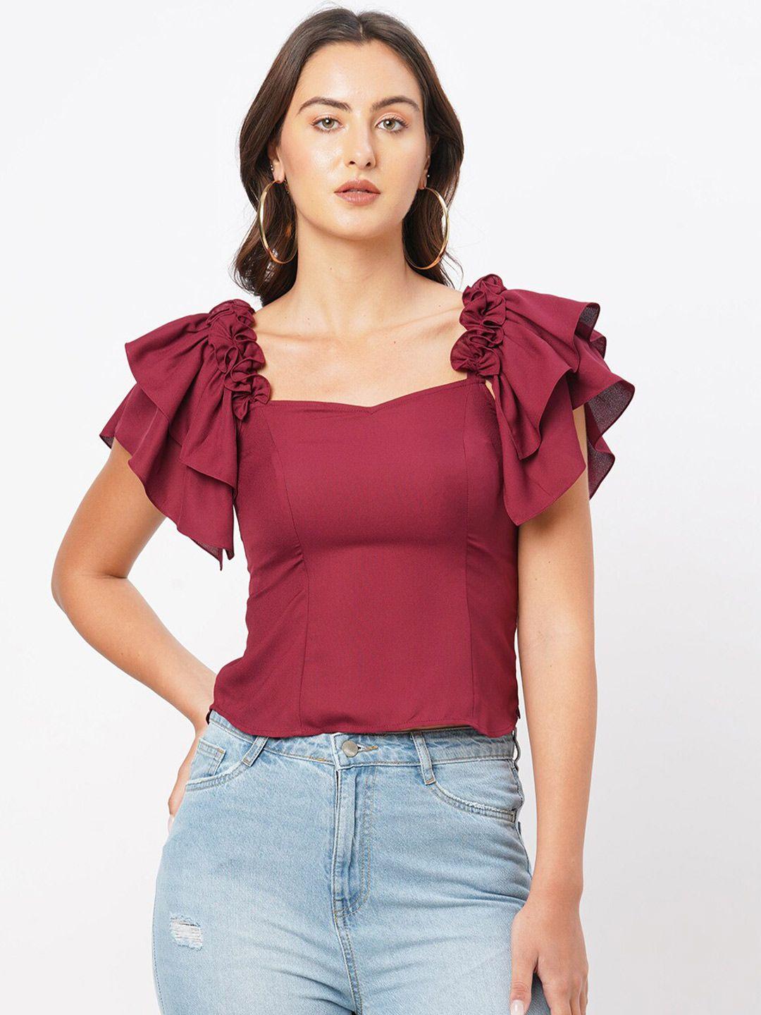 mish sweetheart neck ruffles crepe top