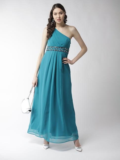 mish teal embellished gown