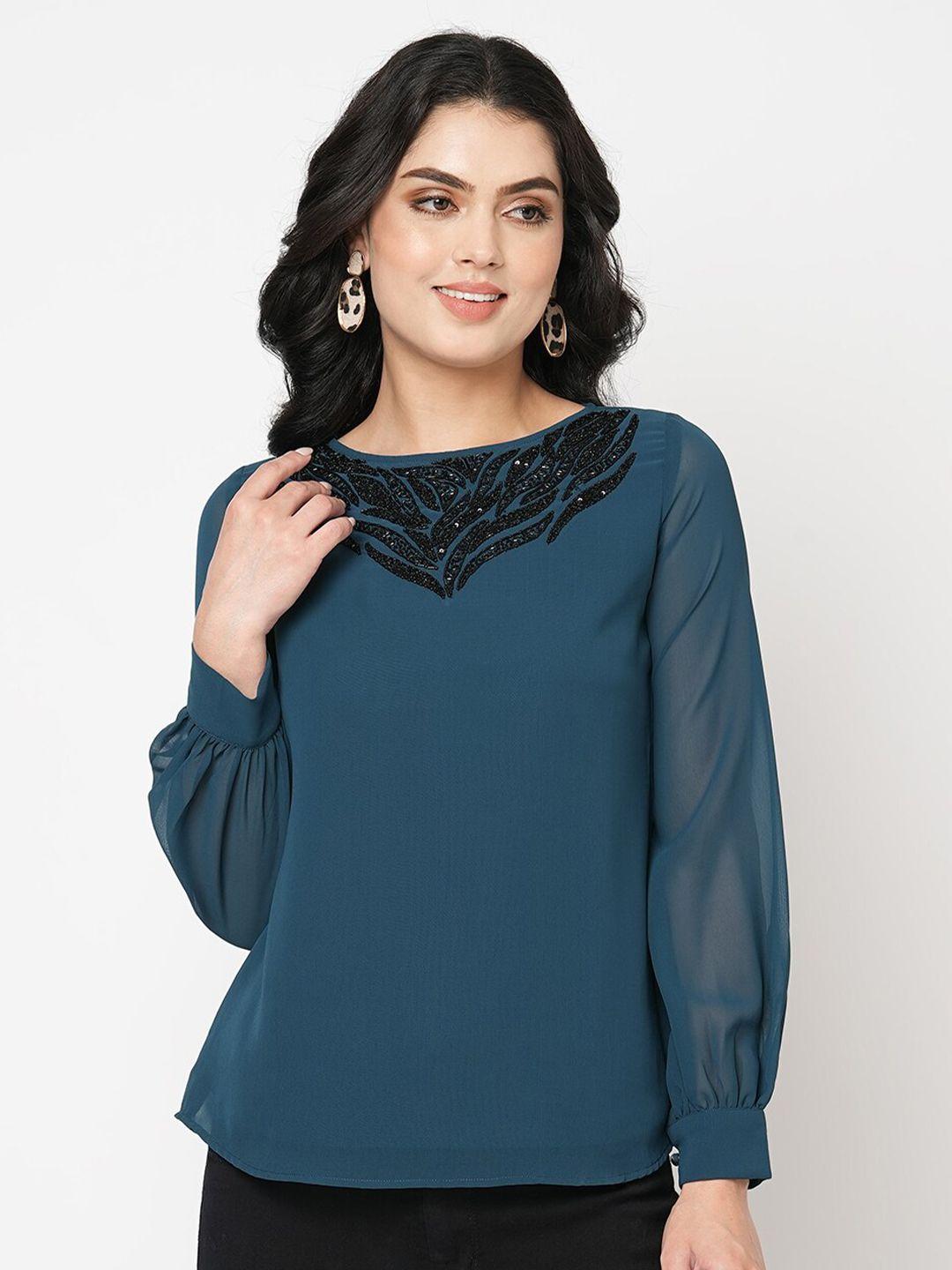 mish teal embroidered regular top