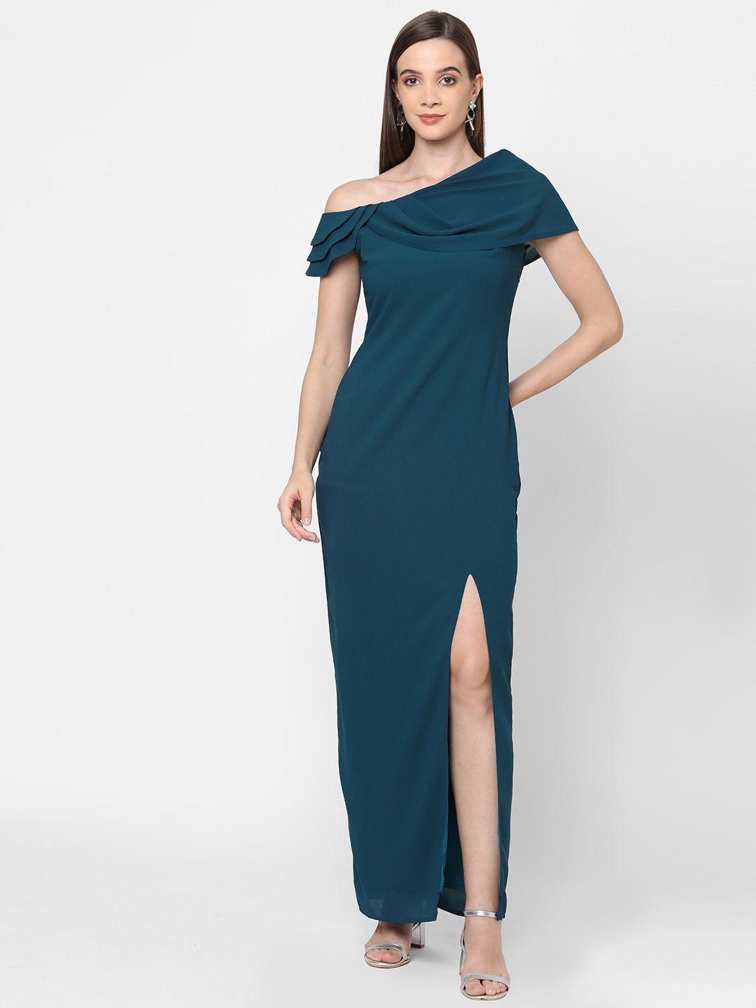 mish teal layered georgette maxi dress