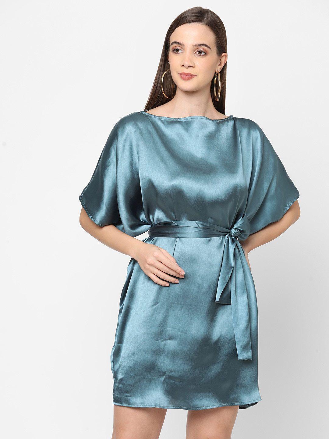 mish turquoise blue satin sheath dress