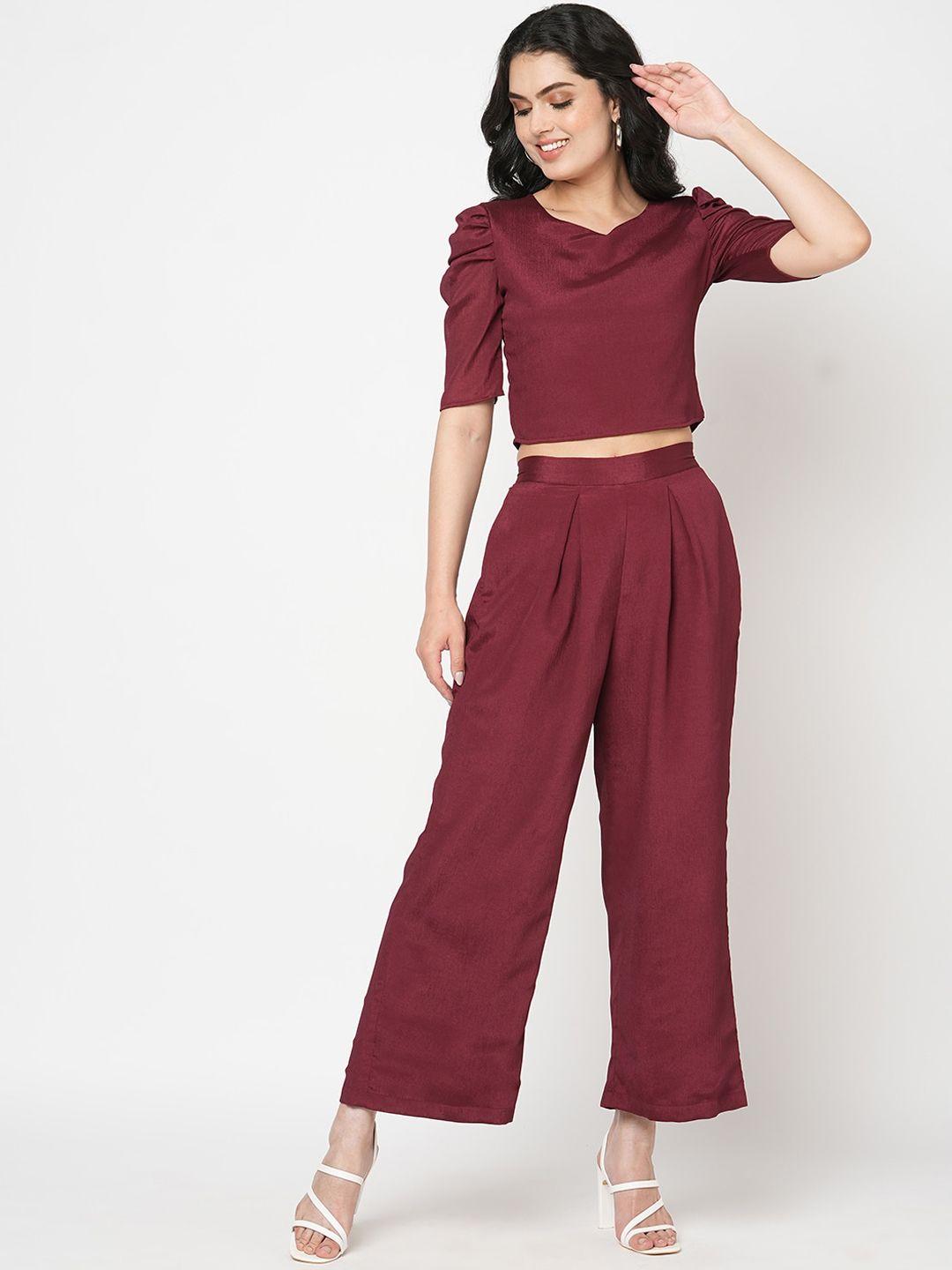 mish v-neck crop top with straight-fit palazzos