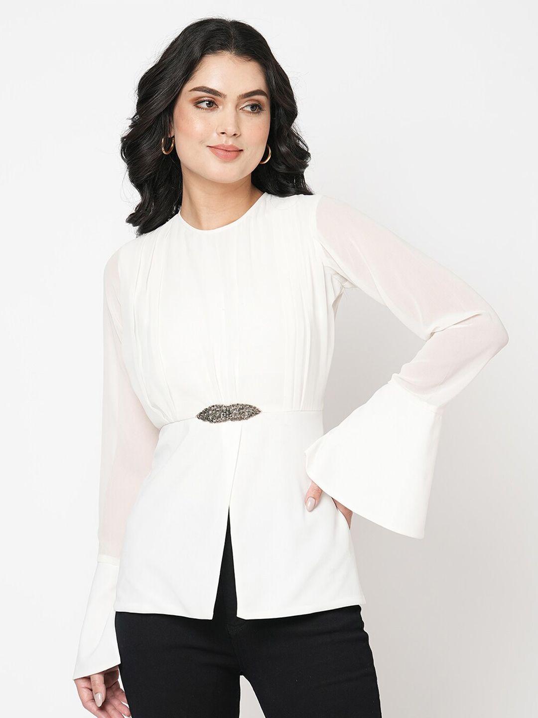 mish white bell sleeves gathered detail regular top