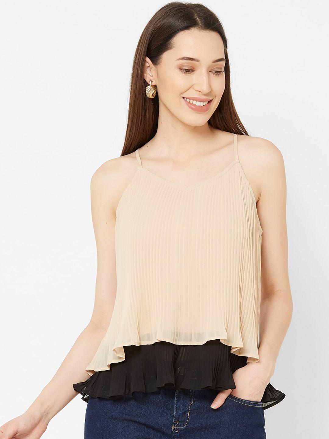 mish women beige colourblocked a-line top