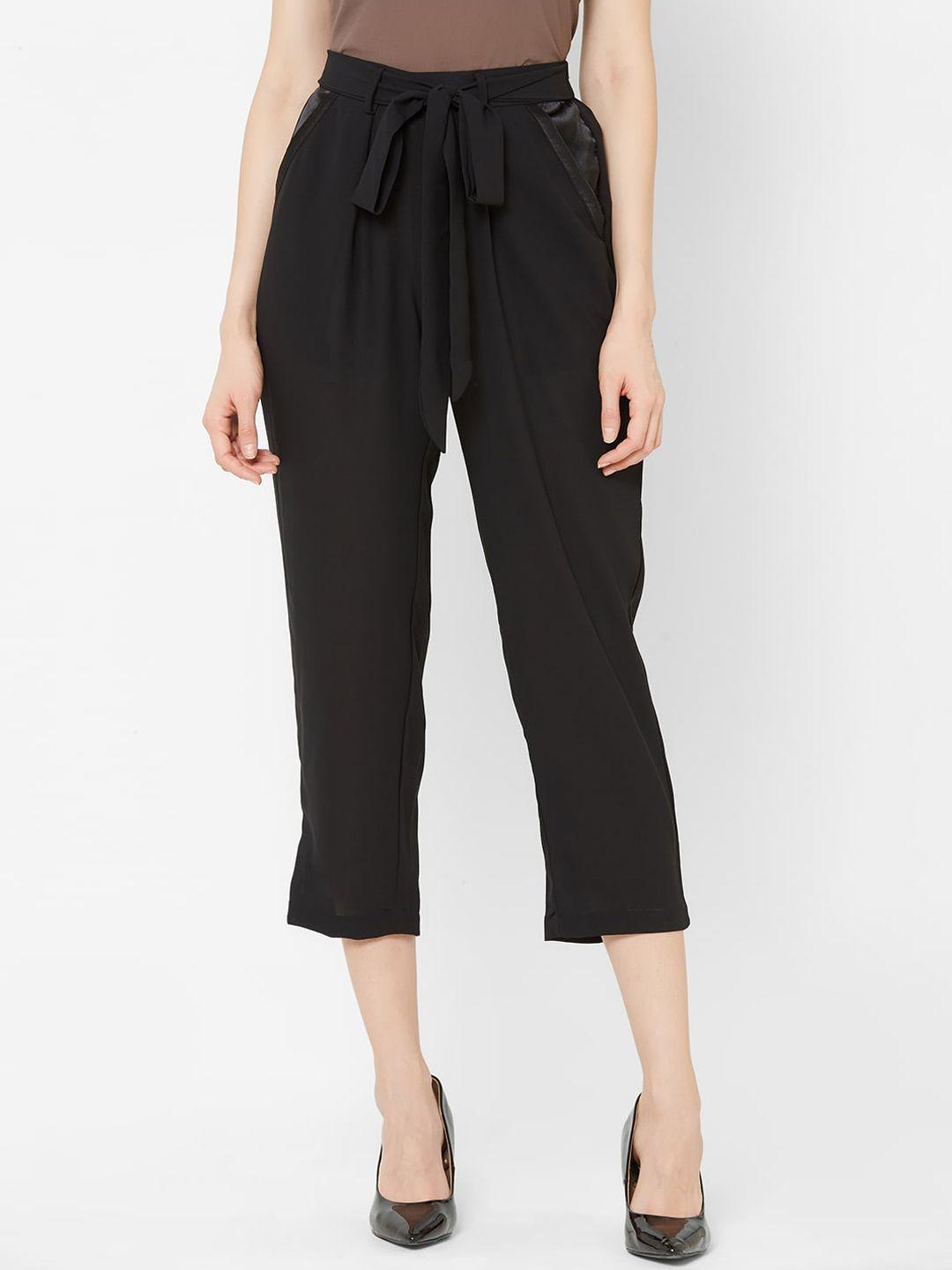 mish women black comfort slim fit solid peg trousers