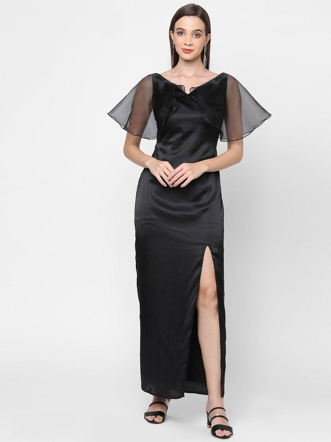 mish women black satin maxi dress