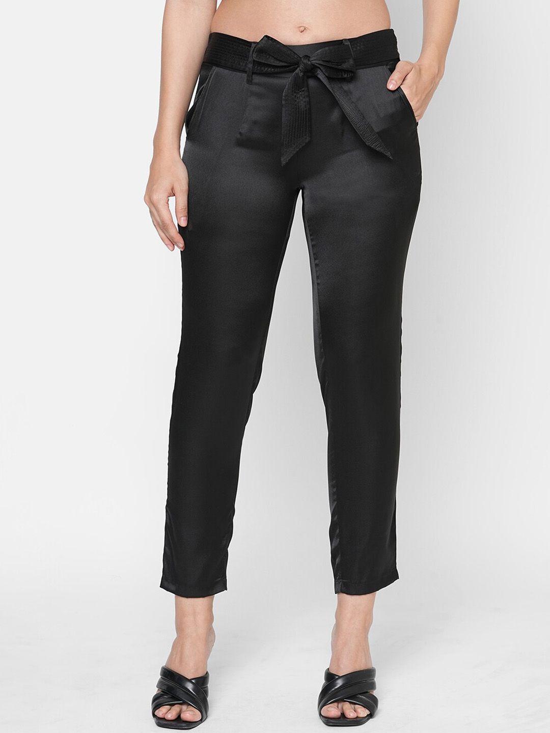 mish women black smart straight fit cigarette trouser